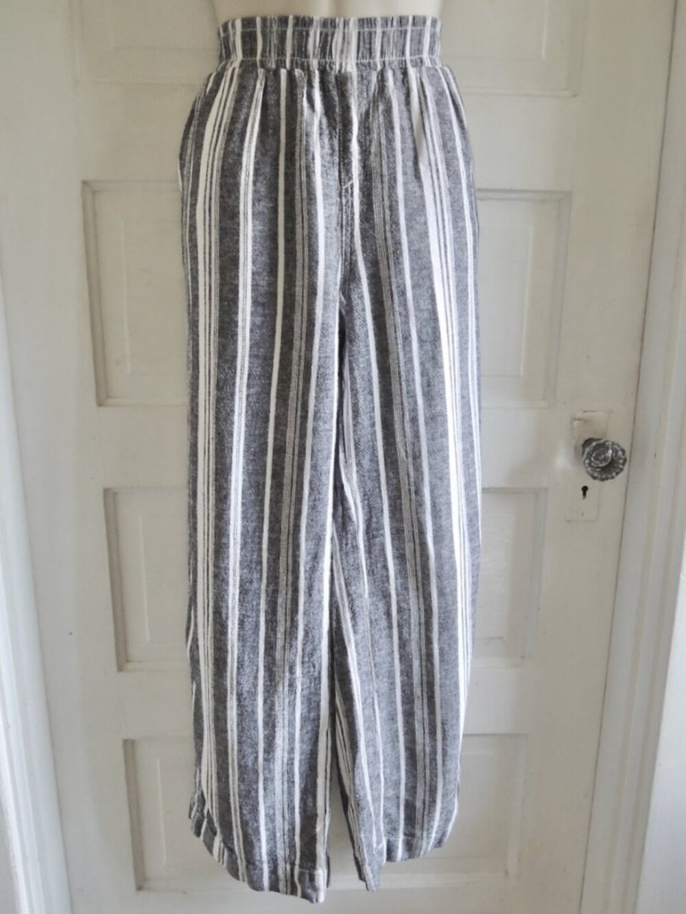 Briggs Black & White Striped Linen Blend Comfy Pants M